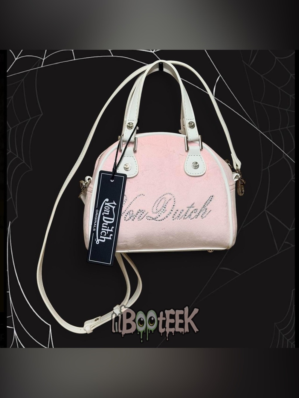 Von Dutch Pink Rhinestone Logo Eyeball Mini Bowling Bag Limited Edition Y2K
